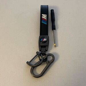 BMW Motorsports logo Key Fob Keychain in Black Leather NWT